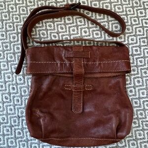 The Frye Company Artisan Foldover Crossbody Leather Bag/Purse. Cognac, Brown.